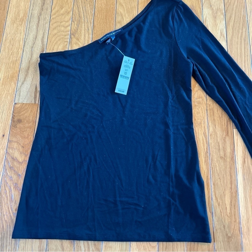 New NWT White House Black Market Size XS Fitted One Shoulder Long Sleeve Shirt - Picture 2 of 6